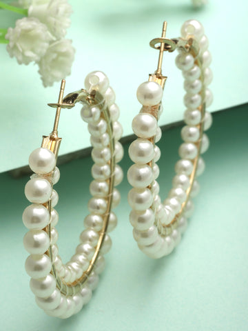 Bohey by KARATCART Gold Tone Pearl Hoop Earrings for Women