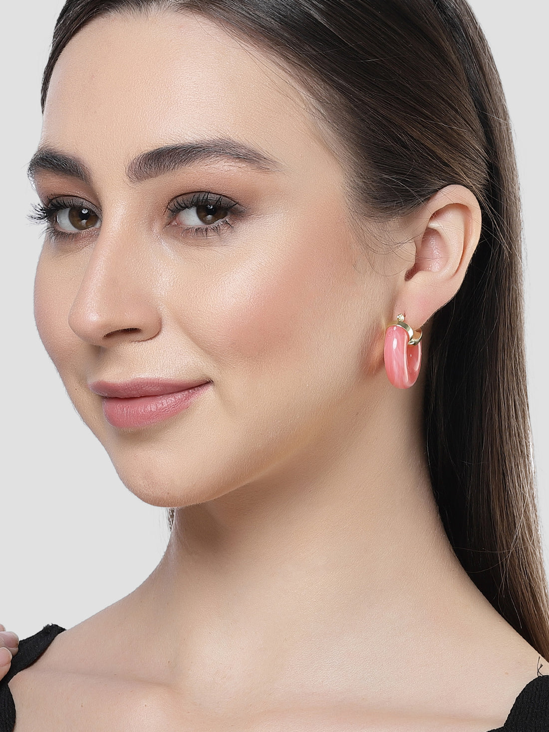 Bohey by KARATCART Gold Tone Peach Resin Hoop Earrings for Women