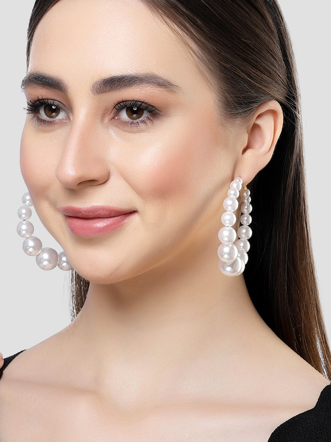 Bohey by KARATCART White Pearl Hoop Earrings for Women