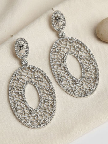 Karatcart Oxidised Silver Stone Studded Drop Earring for Women