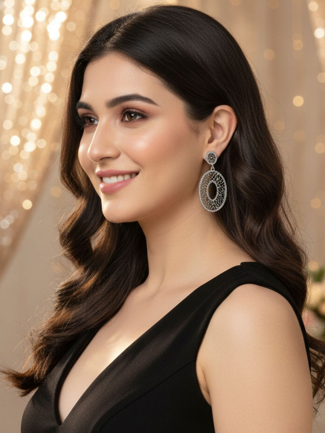 Karatcart Oxidised Silver Stone Studded Drop Earring for Women