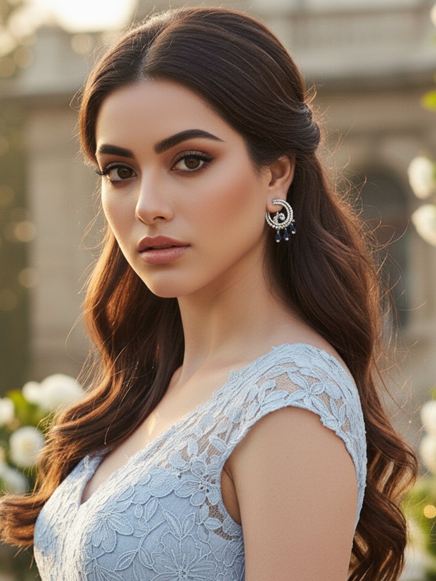 Karatcart Silver Plated Blue Cubic Zirconia Drop Earrings for Women