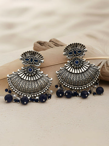 Karatcart Oxidised Silver Blue Stone Dangler Earring for Women