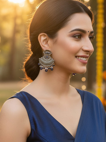 Karatcart Oxidised Silver Blue Stone Dangler Earring for Women