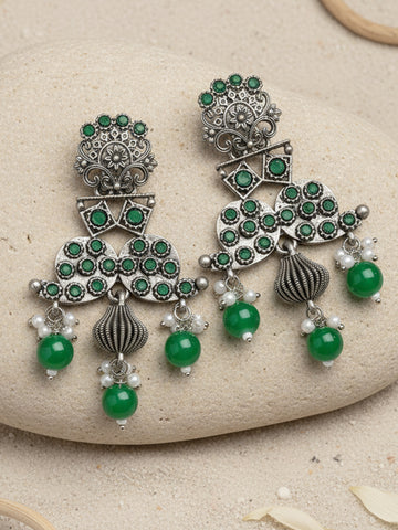Karatcart Oxidised Silver Green Dangler Earring for Women