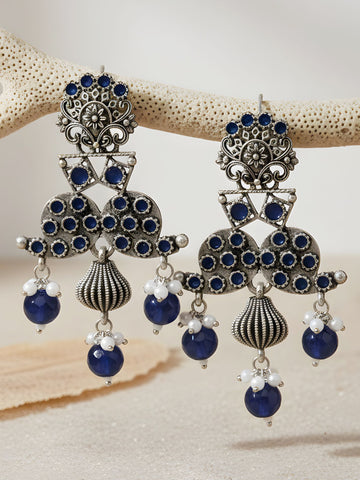 Karatcart Oxidised Silver Blue Dangler Earring for Women