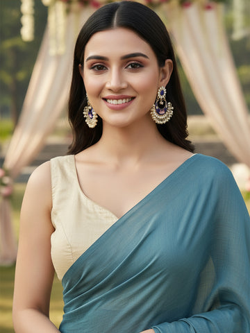 Karatcart Gold Plated Lotus Design Royal Blue Meena Kundan Dangler Earrings for Women