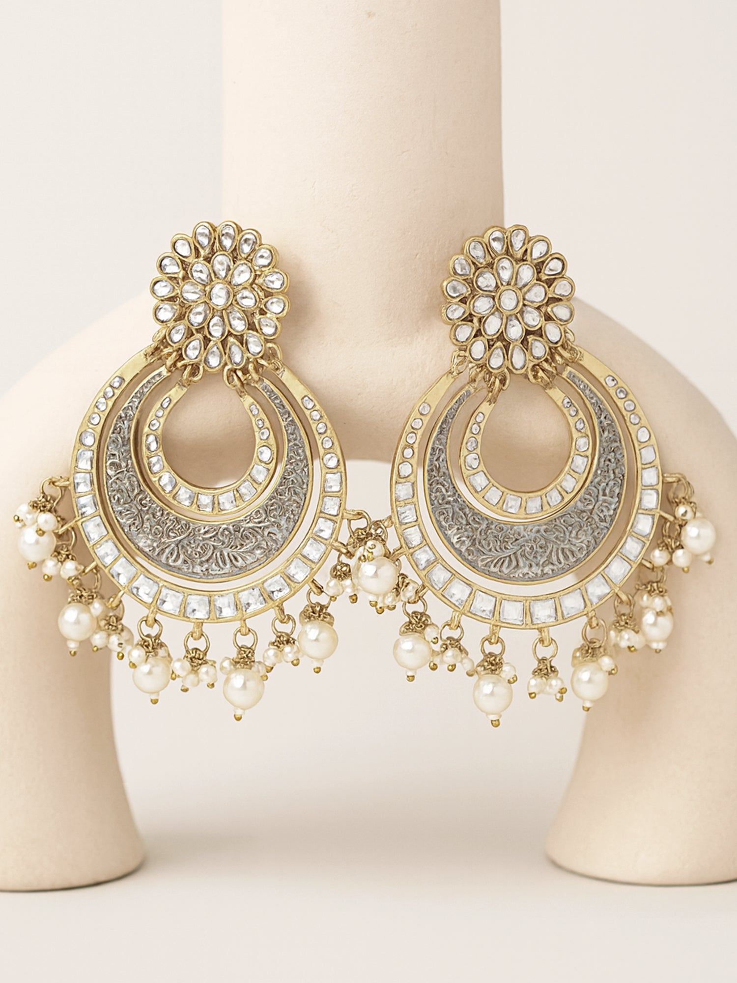 Karatcart Gold Plated Grey Meena Dangler Earrings for Women