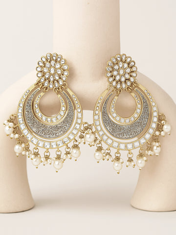 Karatcart Gold Plated Grey Meena Dangler Earrings for Women