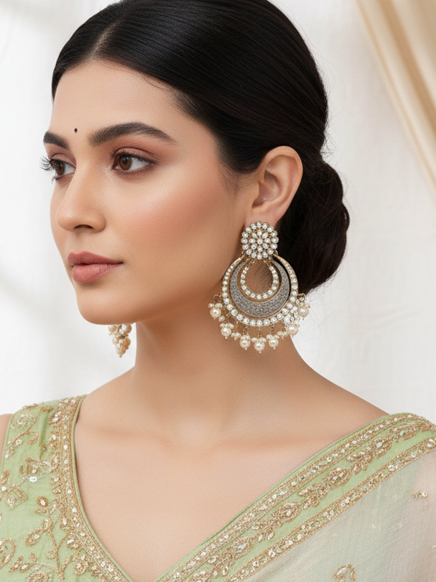 Karatcart Gold Plated Grey Meena Dangler Earrings for Women