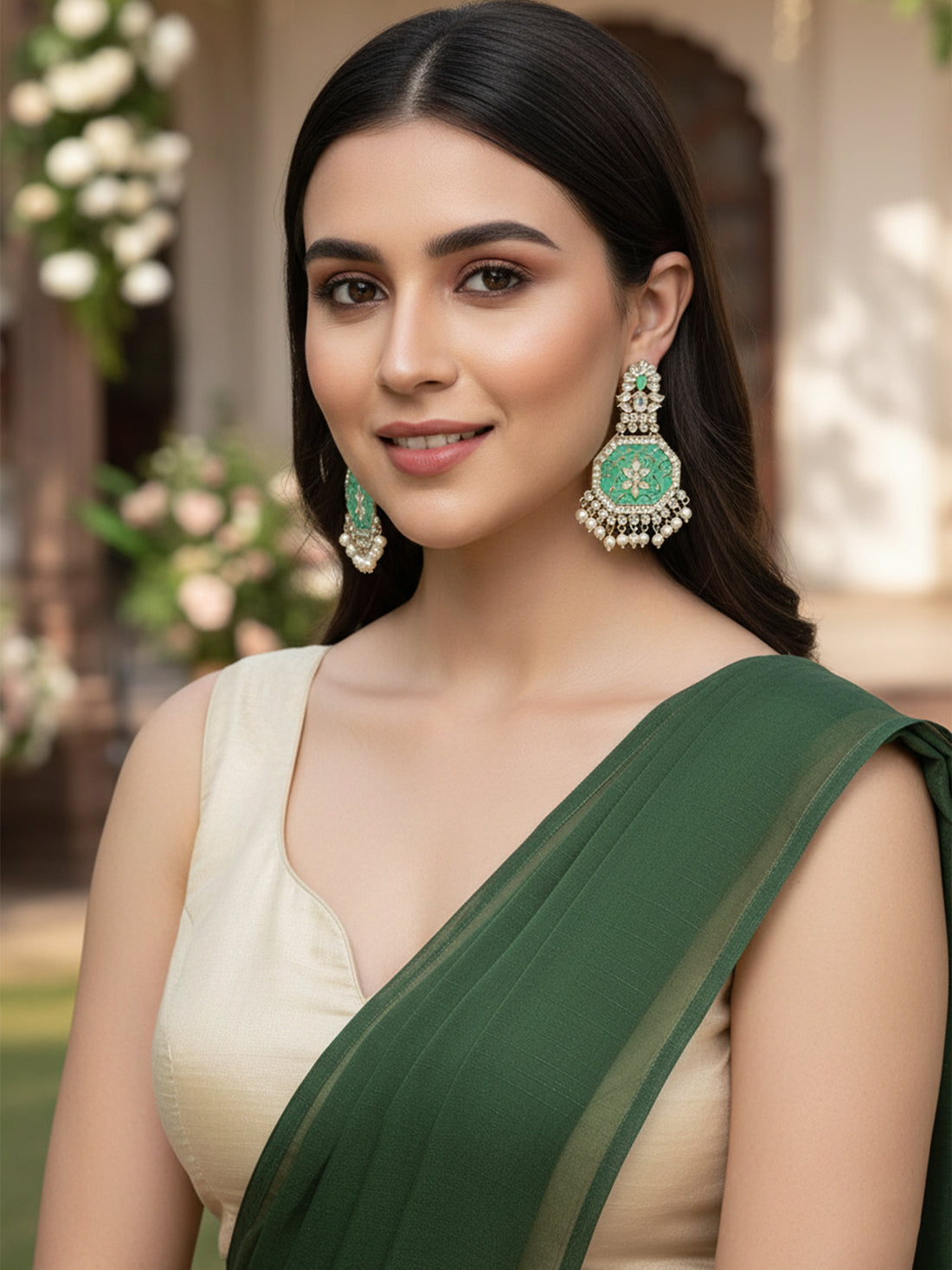 Karatcart Gold Plated Light Blue Meena Kundan Dangler Earrings for Women