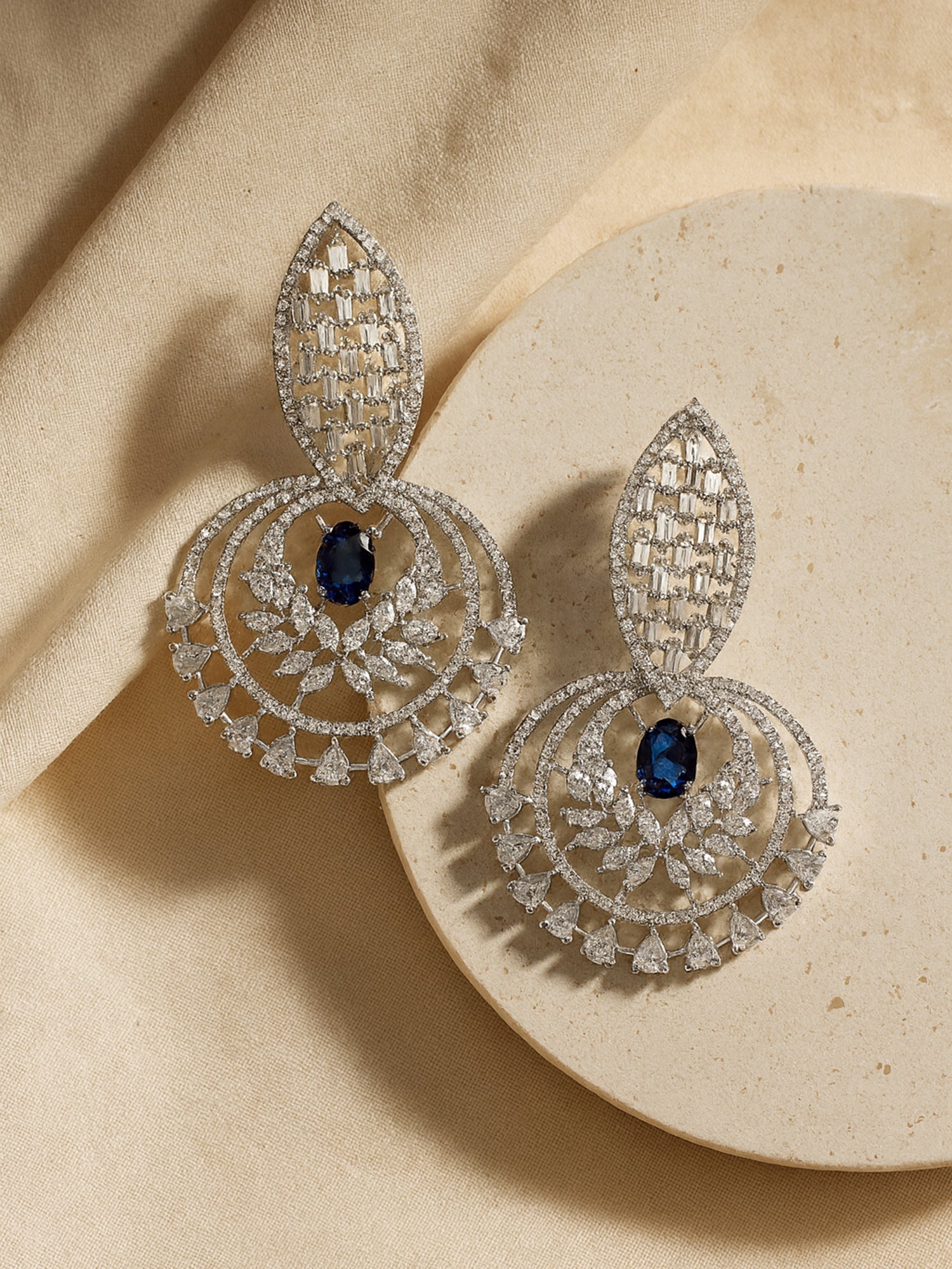 Karatcart Silver-Plated Blue Cubic Zirconia Studded Drop Earrings for Women