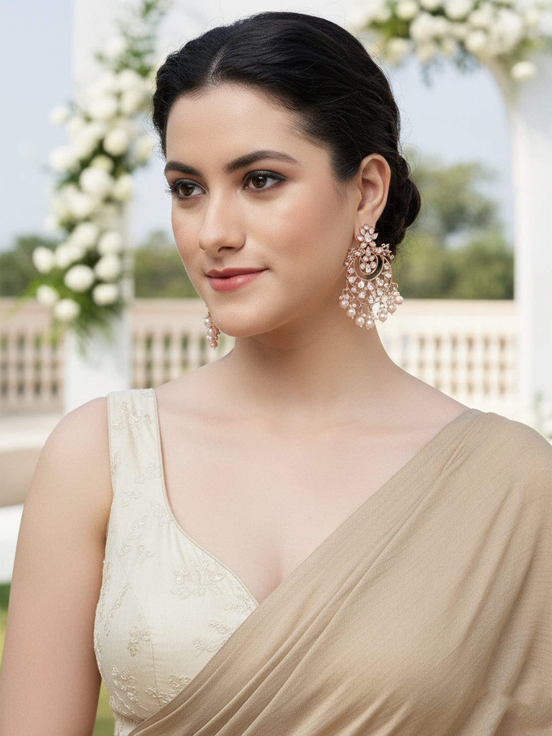Karatcart Rose Gold Plated Pearl & Kundan Studded Dangler Earrings for Women
