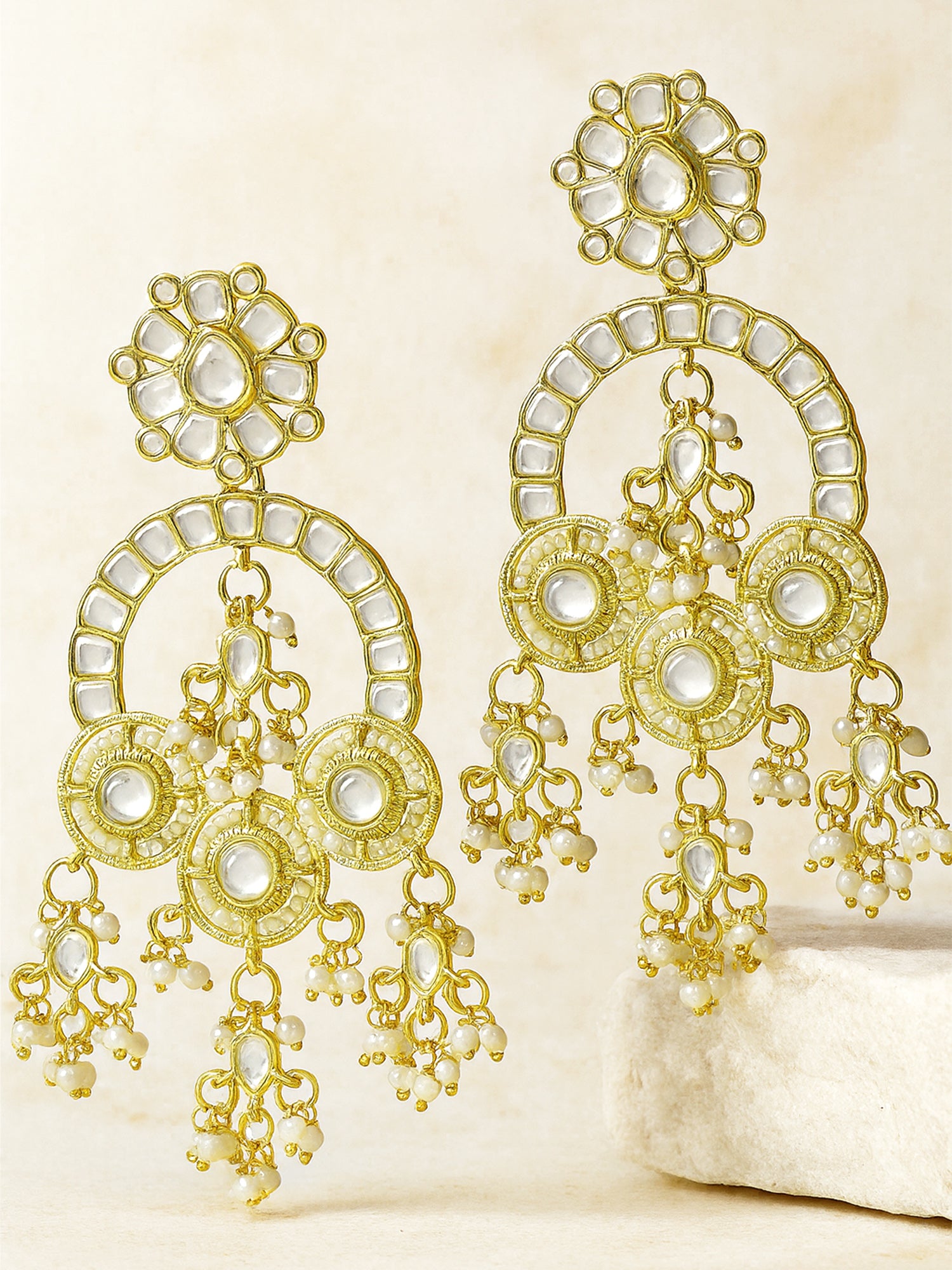 Karatcart Gold Plated Pearl and Kundan Studded Dangler Earrings for Women