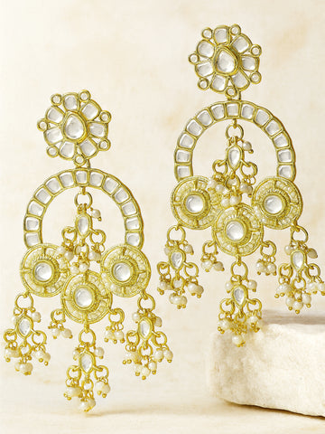 Karatcart Gold Plated Pearl and Kundan Studded Dangler Earrings for Women