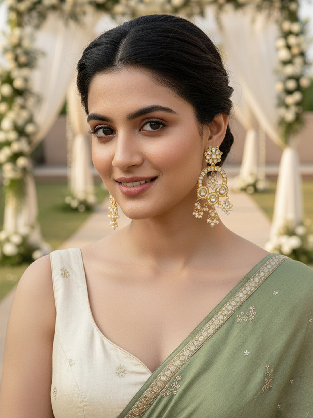 Karatcart Gold Plated Pearl and Kundan Studded Dangler Earrings for Women