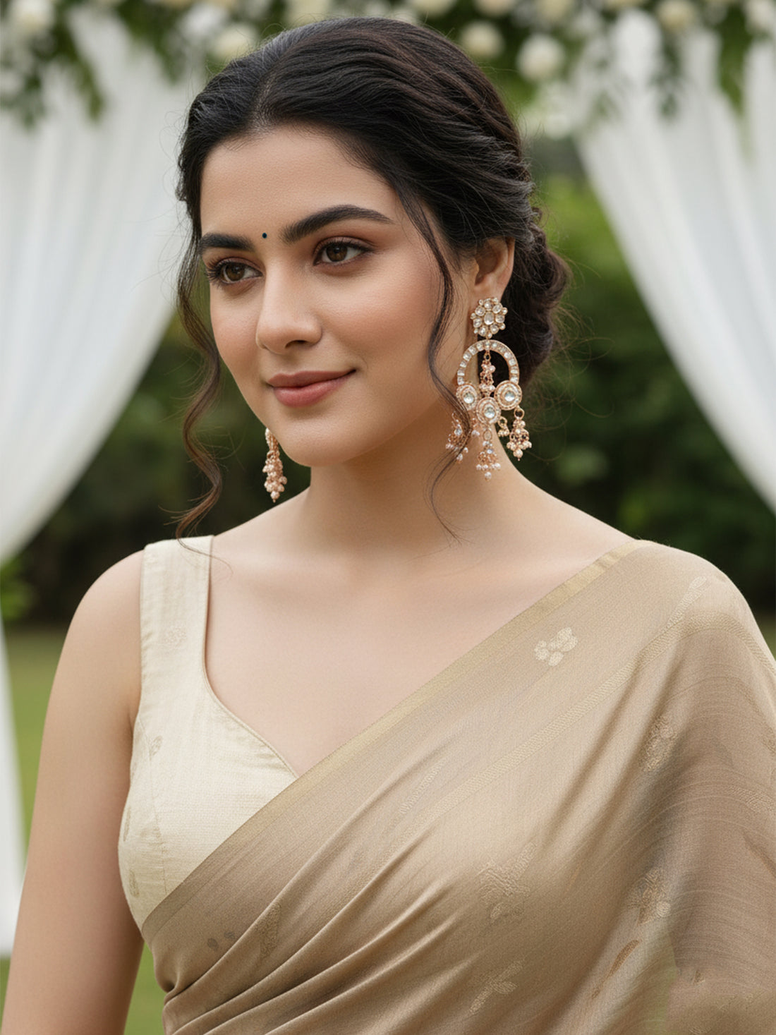 Karatcart Rose-Gold Plated Pearl and Kundan Studded Dangler Earrings for Women
