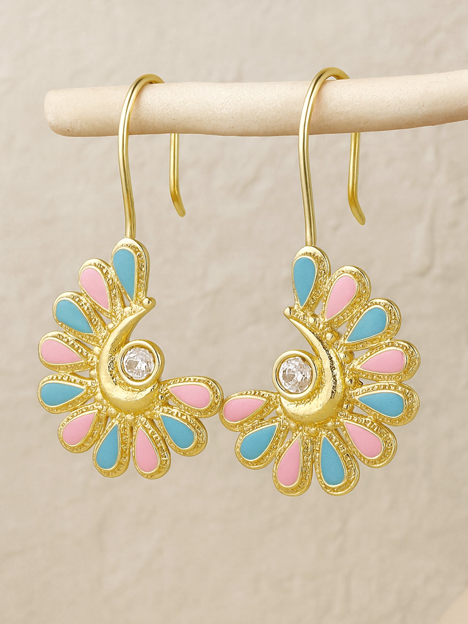Karatcart Gold Plated Pink and Light Blue Meena Drop Earring for Women