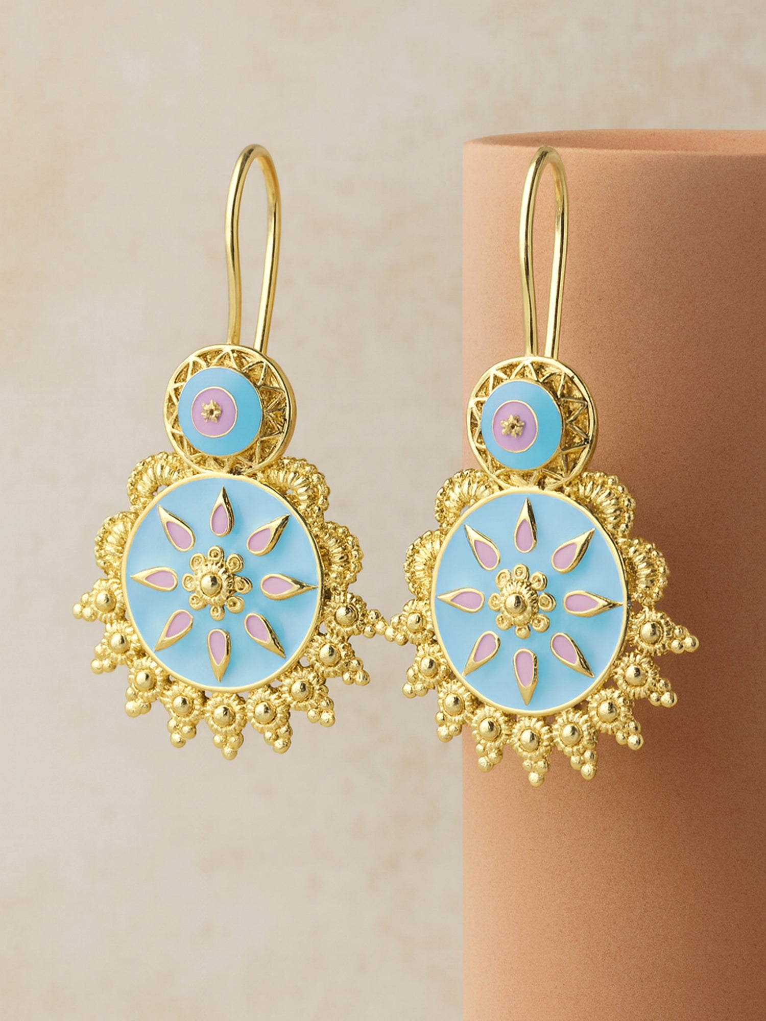 Karatcart Gold Plated Light Blue and Pink Meena Drop Earring for Women