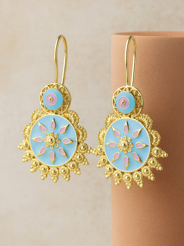 Karatcart Gold Plated Light Blue and Pink Meena Drop Earring for Women