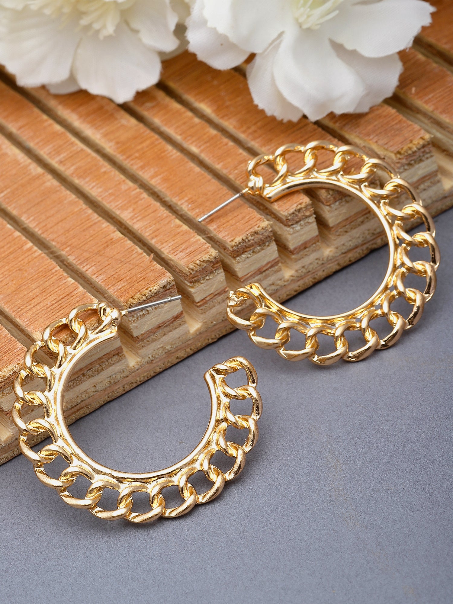 Bohey by KARATCART Gold Plated Chain Design Half Hoop Earrings for Women