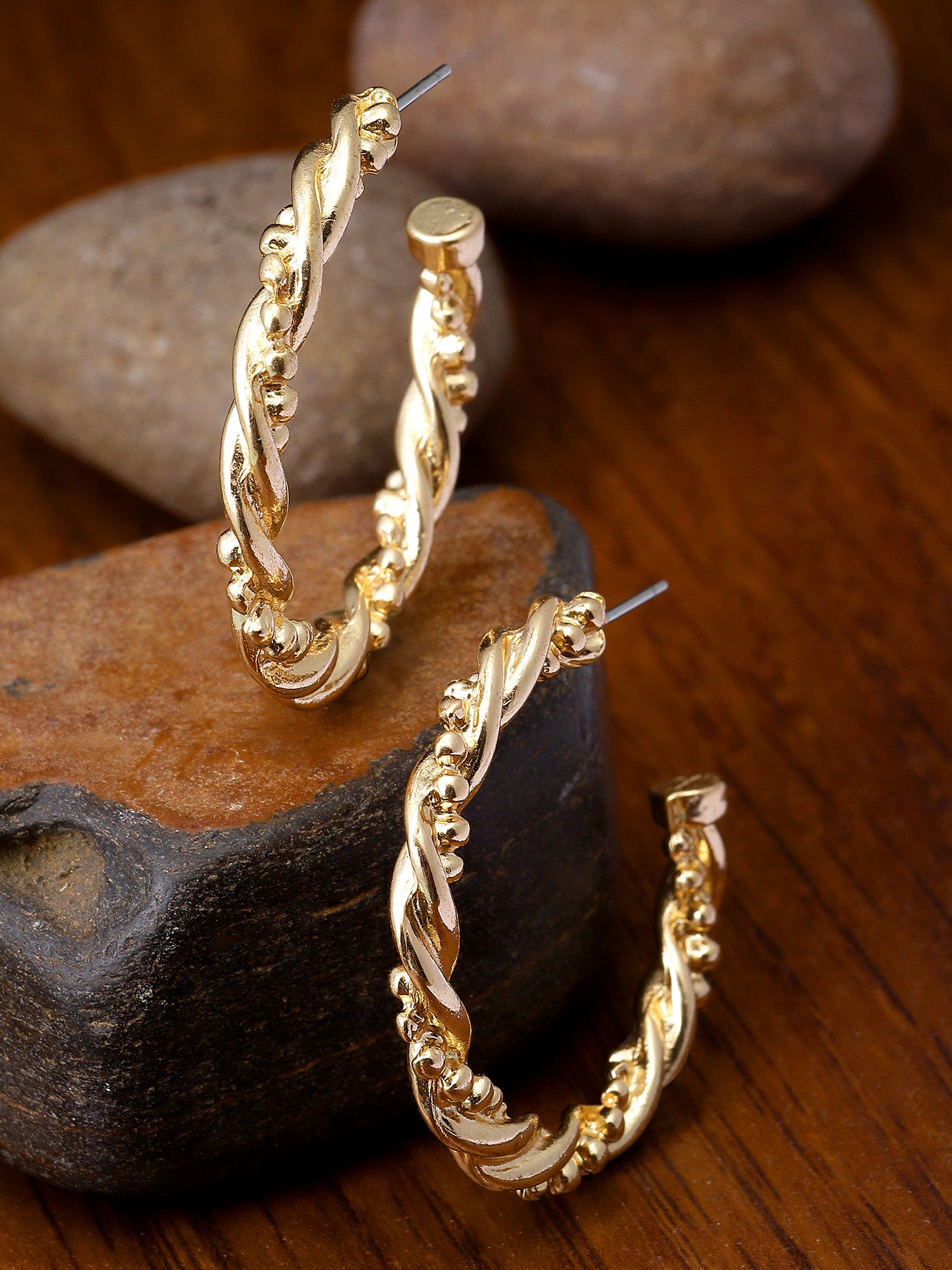 Bohey by KARATCART Gold-Plated Twisted Wire Design Half Hoop Earrings for Women