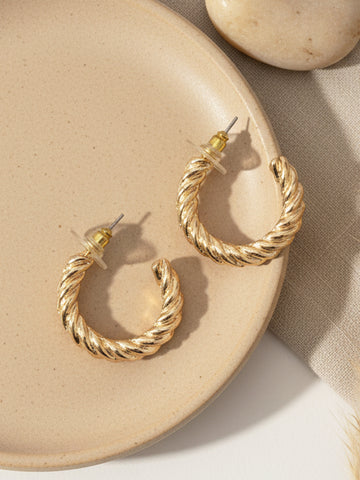 Bohey by KARATCART Gold Plated Twisted Design Contemporary Half Hoop Earrings for Women