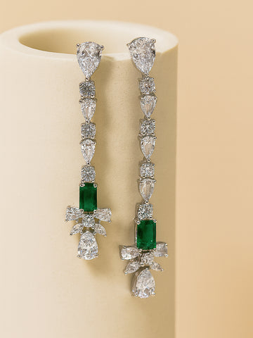 Karatcart Silver Plated Green Drop Cubic Zirconia Earrings for Women