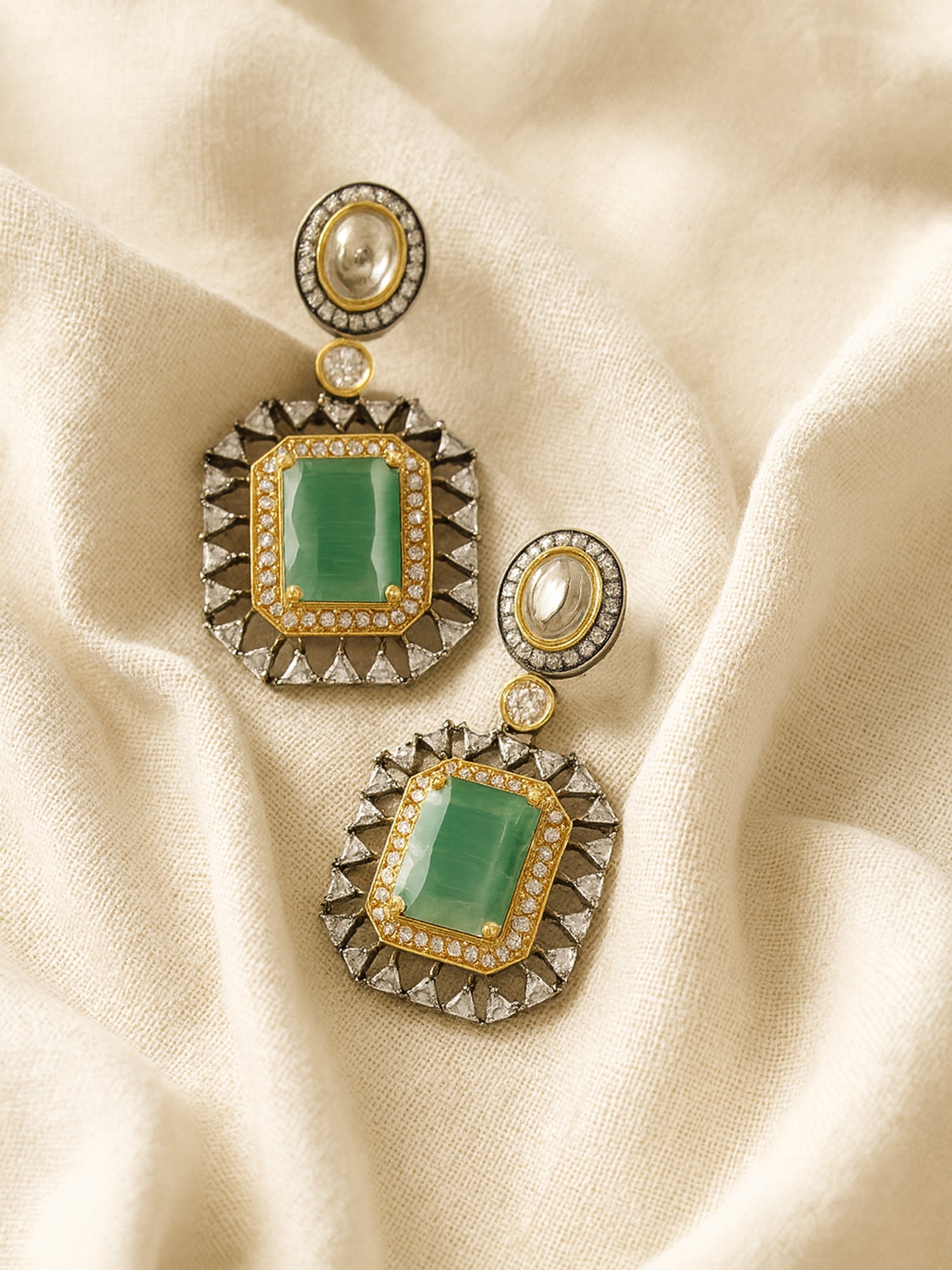 Karatcart Black Silver Plated Lime Green Cubic Zirconia Studded Drop Earrings for Women