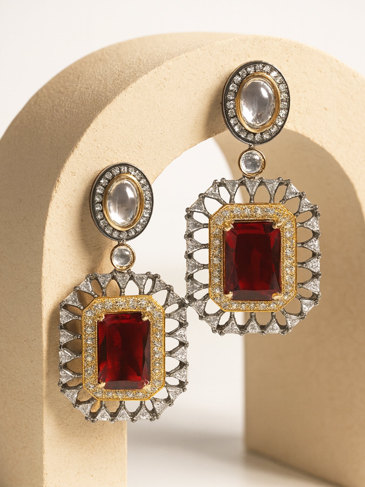 Karatcart Black Silver Plated Red Cubic Zirconia Studded Drop Earrings for Women