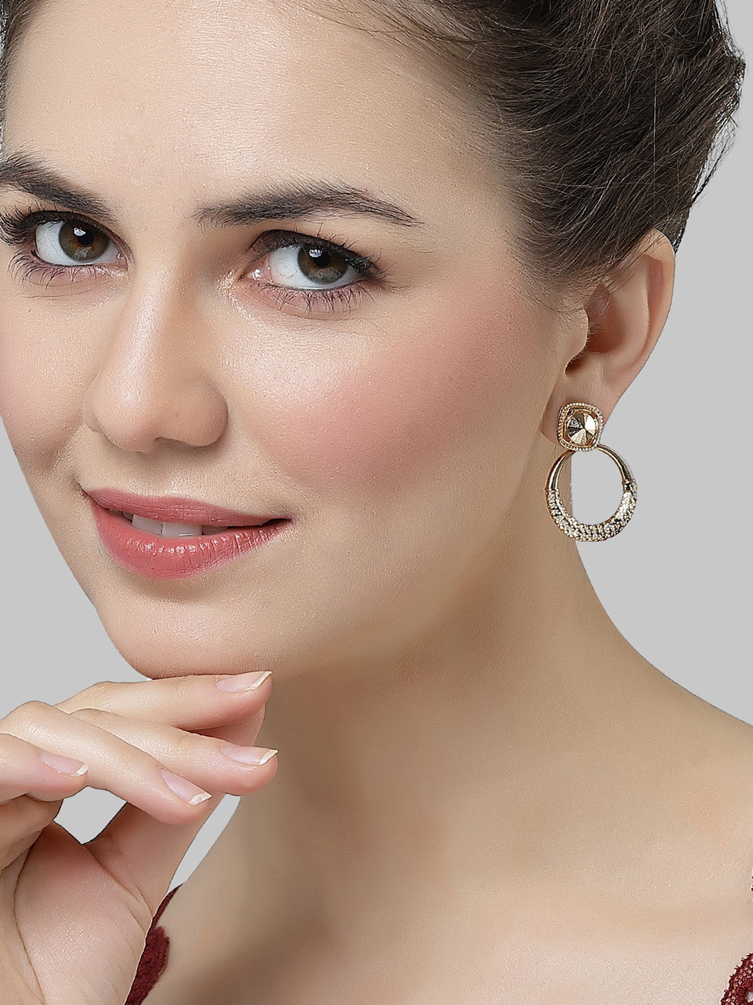 Bohey by KARATCART Gold-Plated Round Drop Earrings for Women