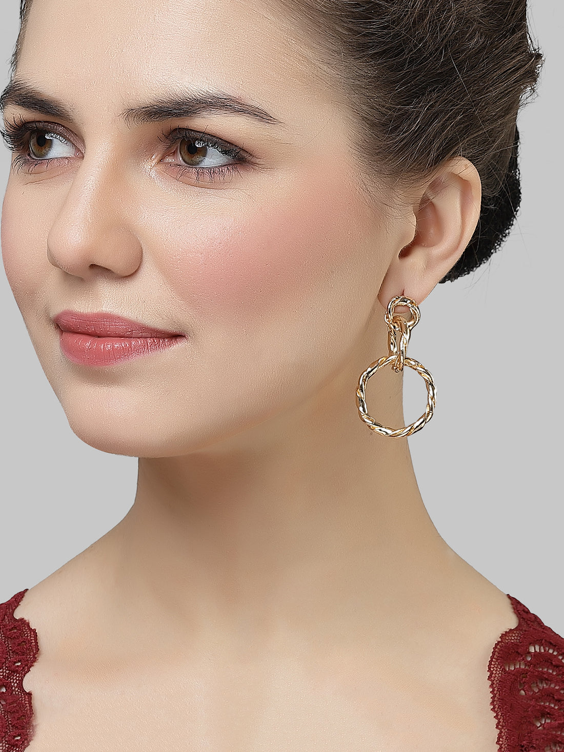 Bohey by KARATCART Gold Plated Round Drop Earrings for Women