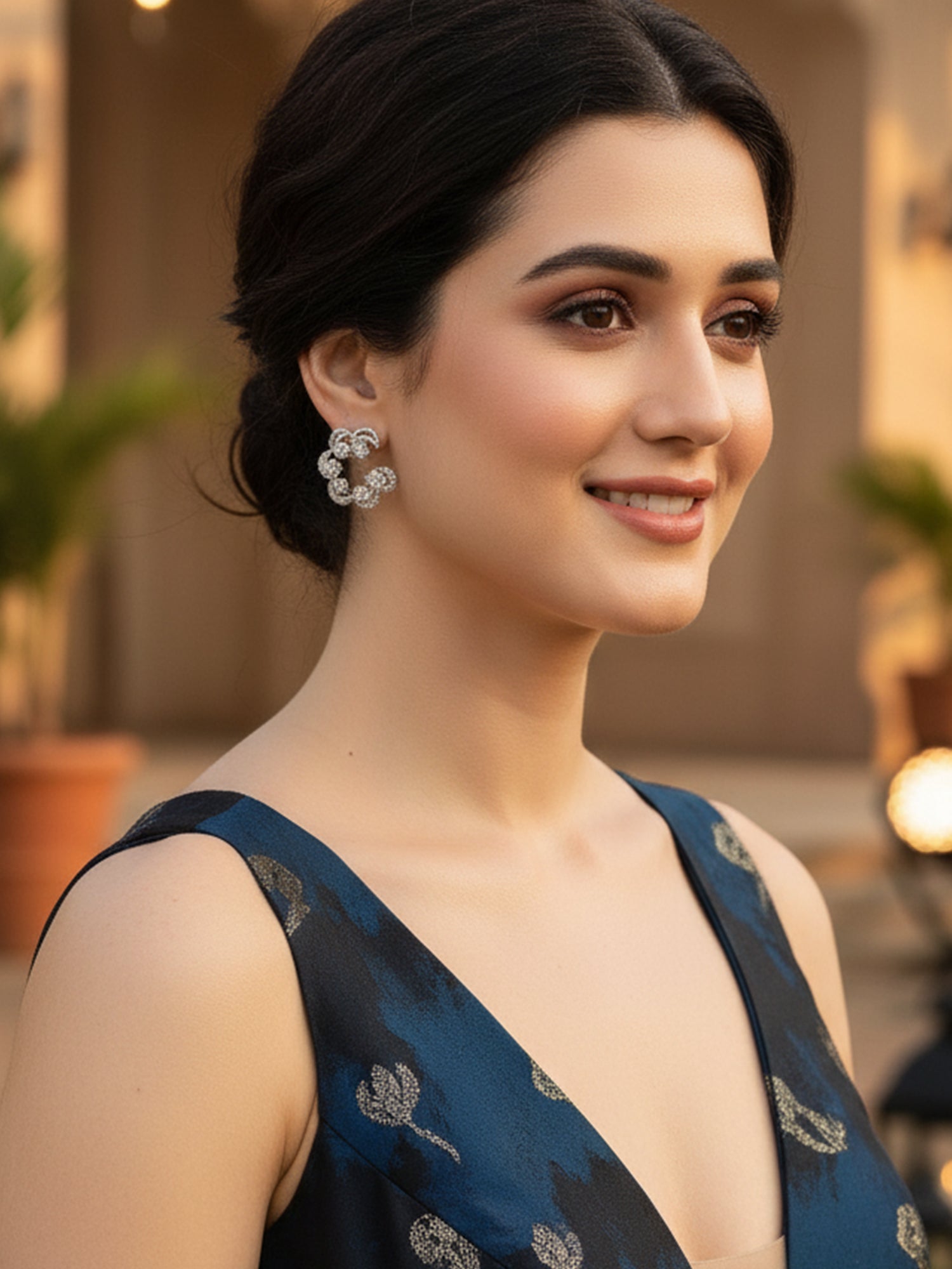 Karatcart Silver Plated Moon Design Cubic Zirconia Stud Earrings for Women