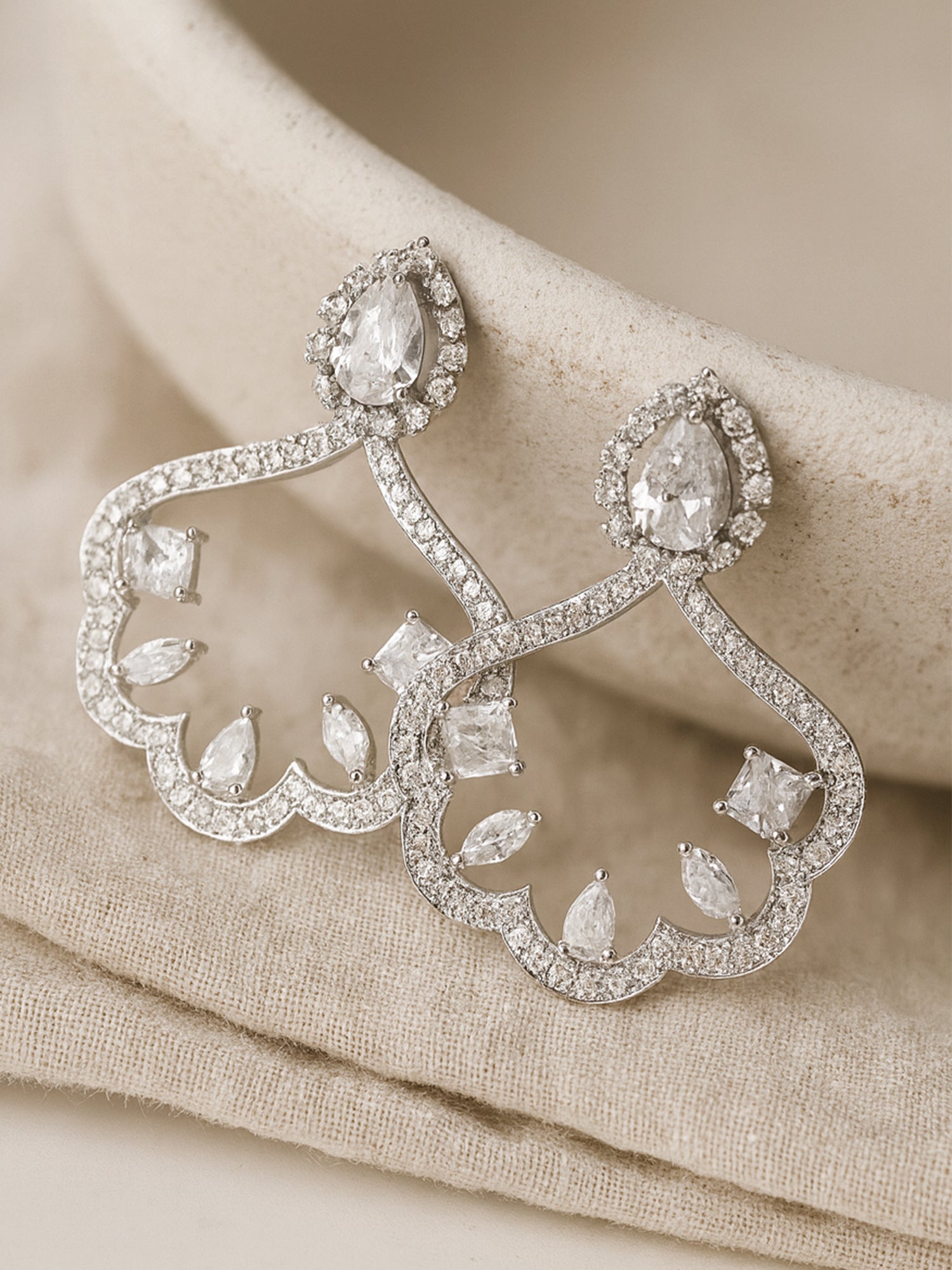 Karatcart Silver Plated Cubic Zirconia Front and Back Dangler Earrings for Women