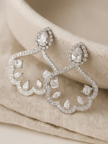 Karatcart Silver Plated Cubic Zirconia Front and Back Dangler Earrings for Women