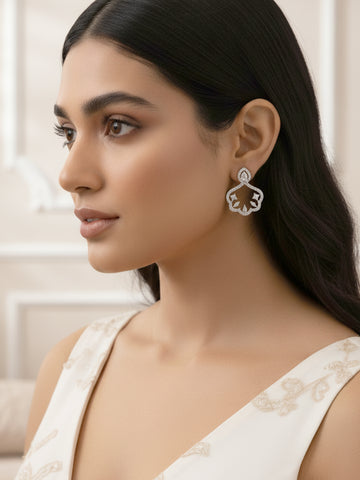 Karatcart Silver Plated Cubic Zirconia Front and Back Dangler Earrings for Women