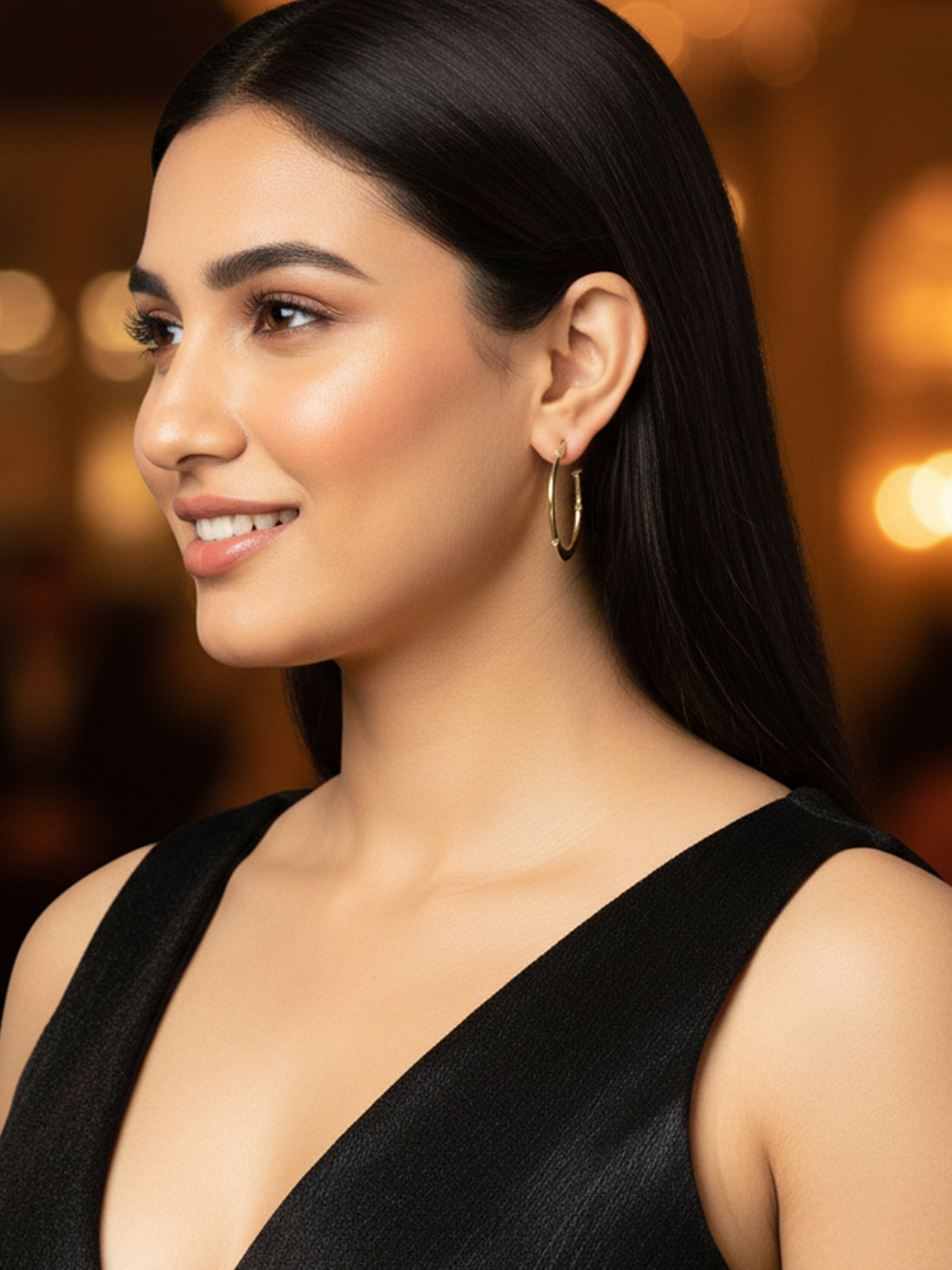 Bohey by KARATCART Gold Plated Bamboo Style Half Hoop Earrings for Women