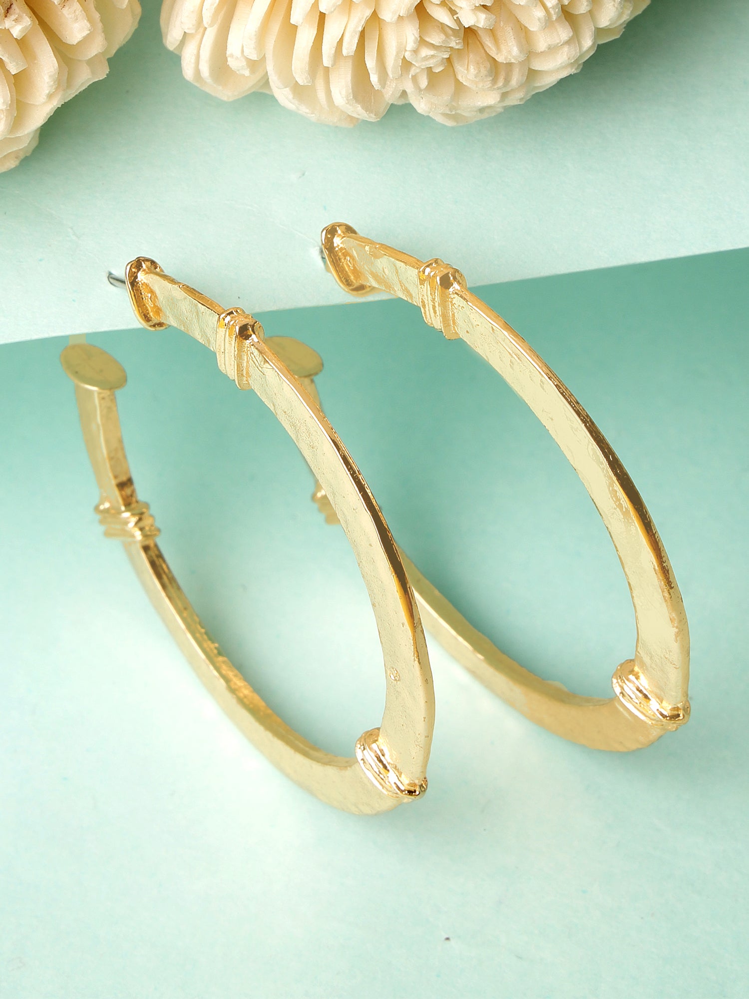 Bohey by KARATCART Gold Plated Bamboo Style Half Hoop Earrings for Women