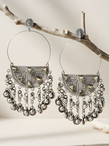 Karatcart Silver-Plated Contemporary Oxidised Dangler Earrings for Women