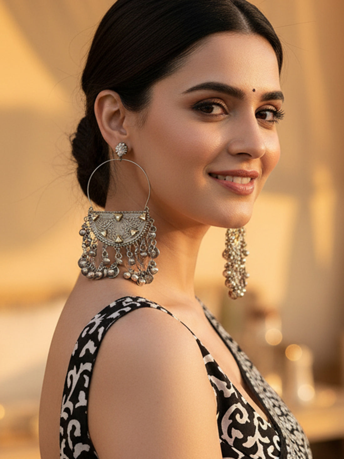 Karatcart Silver-Plated Contemporary Oxidised Dangler Earrings for Women