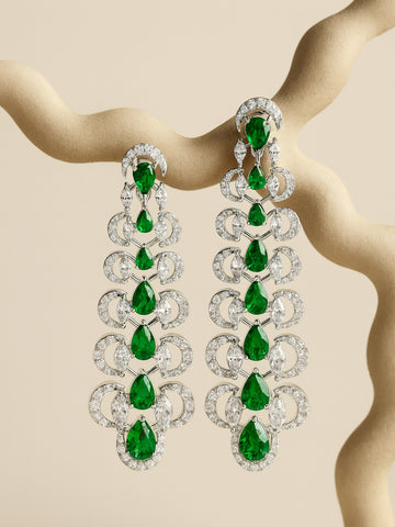 Karatcart Silver Plated Green Cubic Zirconia Studded Leaf Design Drop Earrings for Women