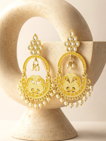 Karatcart Gold Plated Yellow Meena Dangler Earrings for Women