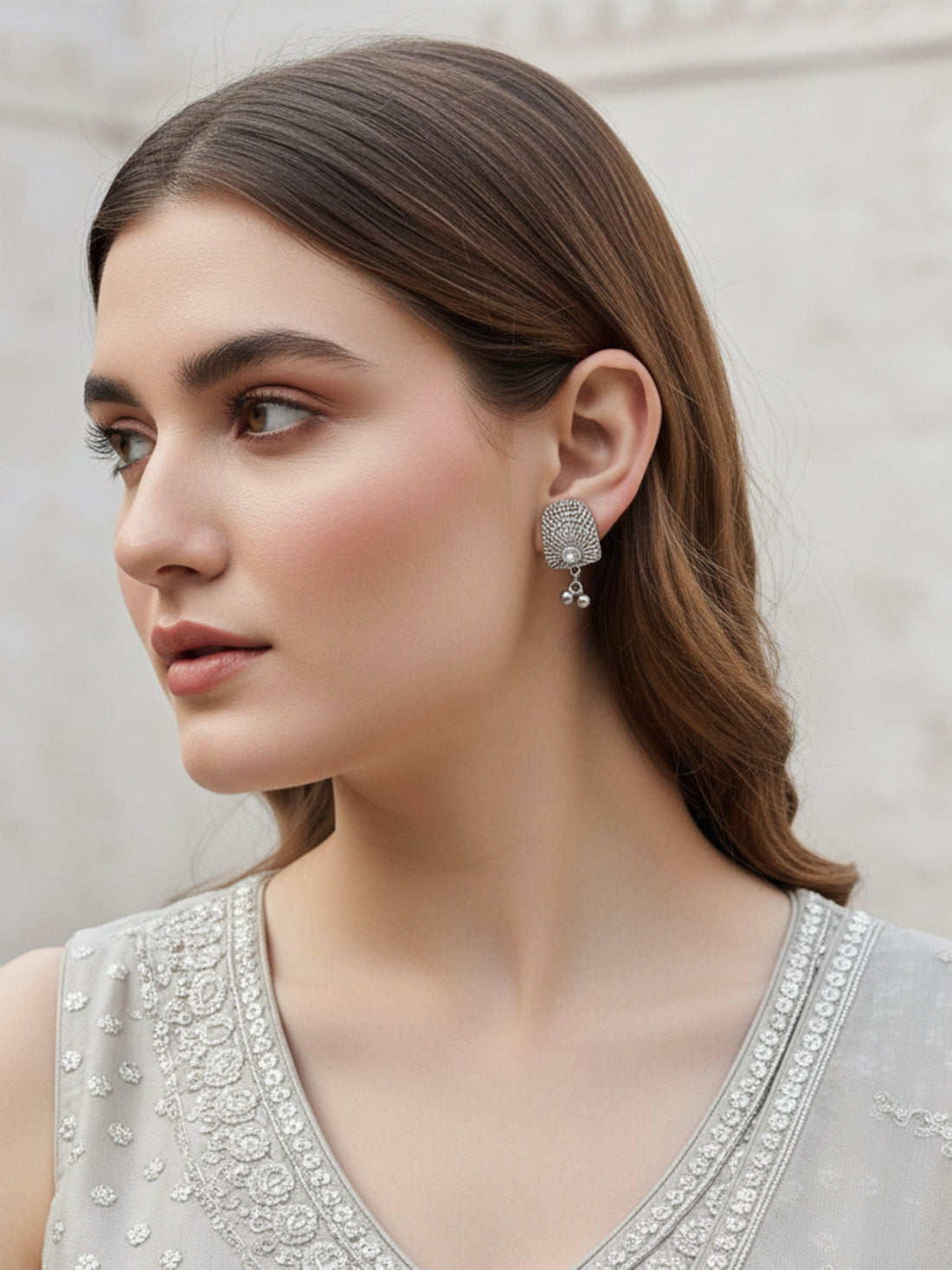 Karatcart Set of 2 Oxidised Silver Red Stone Studded Stud Earrings for Women