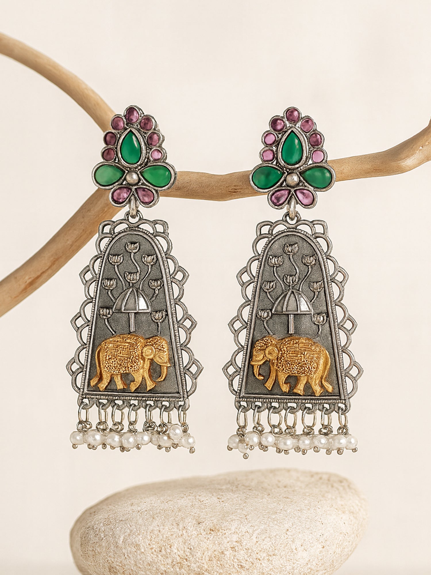 Karatcart Oxidised Silver Elephant Design Drop Earrings for Women