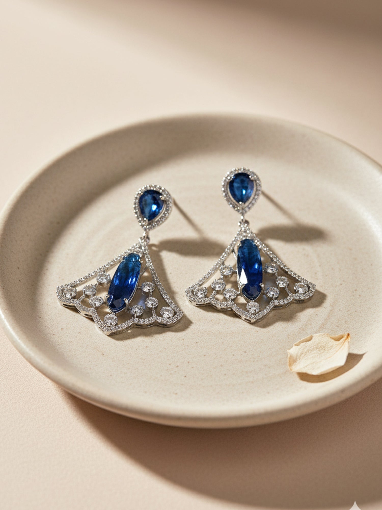 Karatcart Sparkling Silver Plated Earrings with Blue American Diamond Drops
