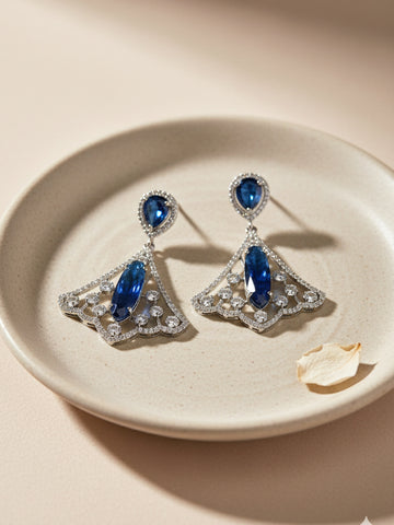 Karatcart Sparkling Silver Plated Earrings with Blue American Diamond Drops