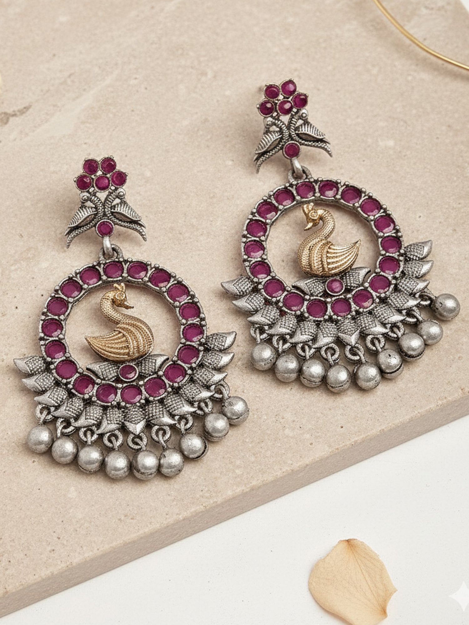 Karatcart Antique Silver Plated Peacock Tribal Drop Earrings for Women