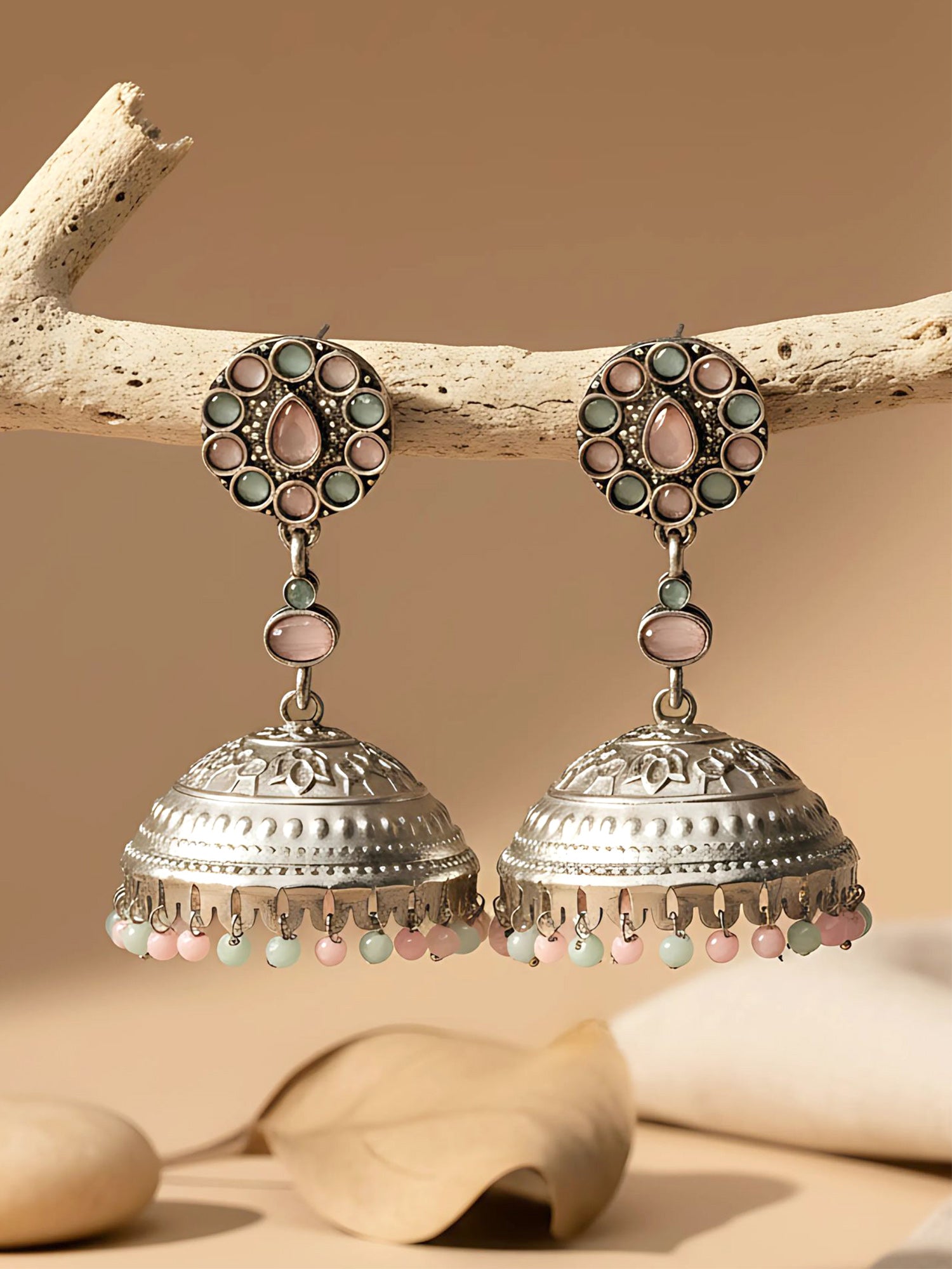 Karatcart Antique Silver Plated Floral Tribal Jhumki Earrings for Women