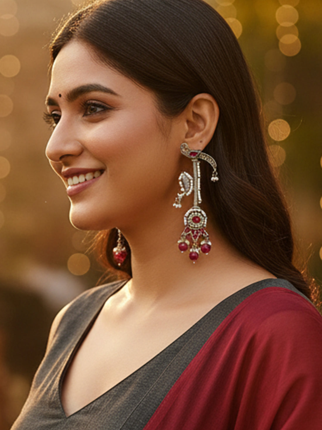 Karatcart Oxidised Silver Peacock Design Tribal Drop Earrings for Women