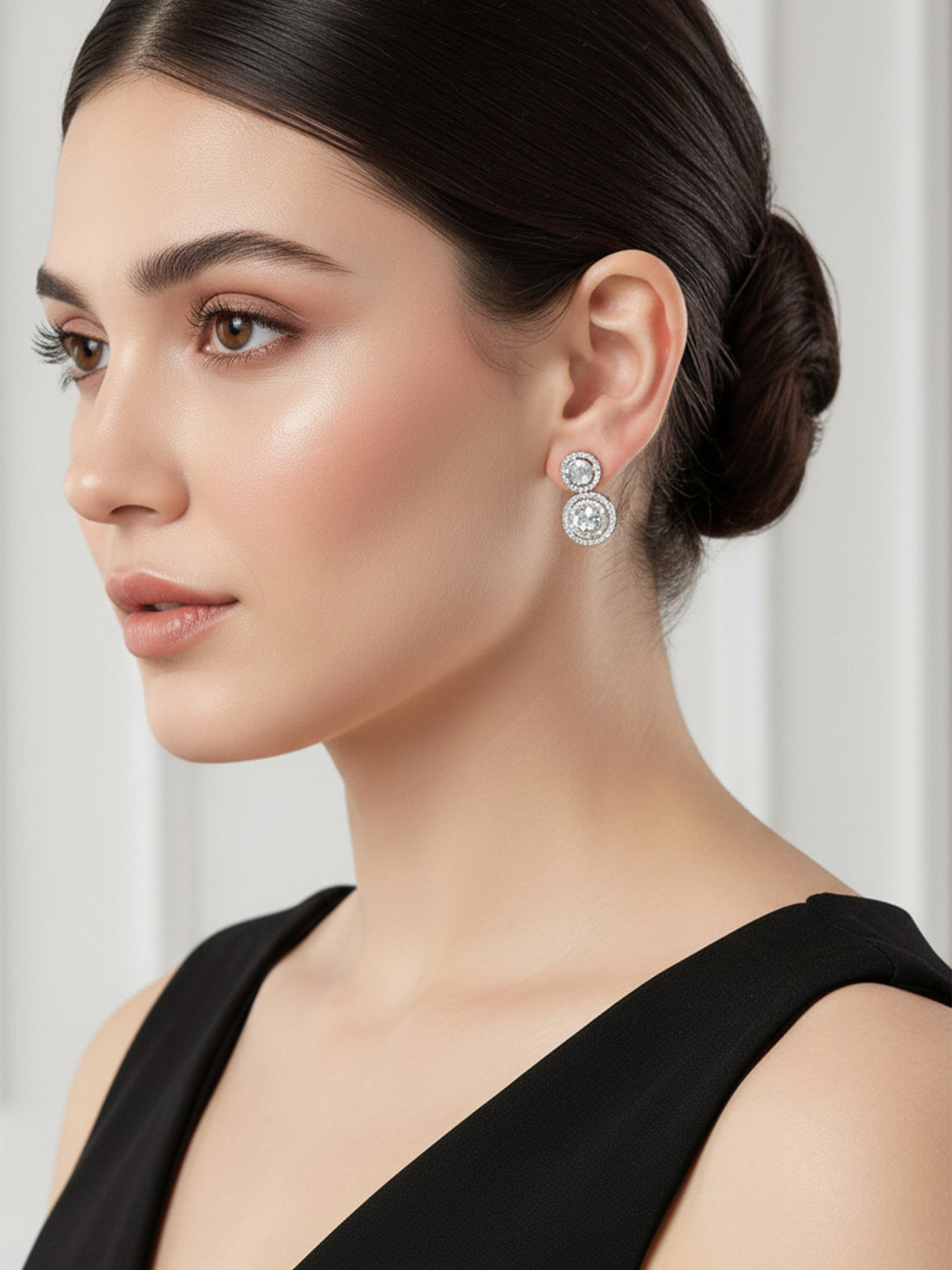 Karatcart Elegant Silver-Tone Round American Diamond Drop Earrings for Women